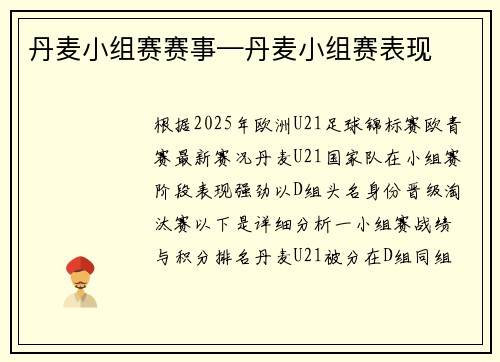 丹麦小组赛赛事—丹麦小组赛表现